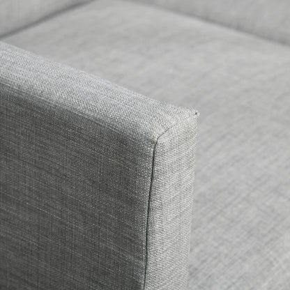 L Shape Sofa Bed Set, Linen Fabric Corner Sofa Bed with Rubber Wood Legs and Footstool, Grey