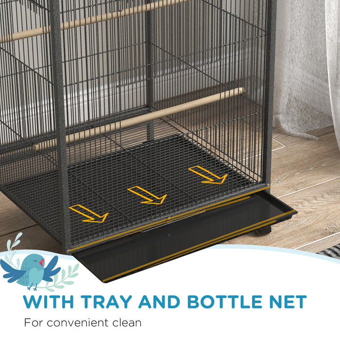 Bird Cage, Budgie Cage, with Rolling Stand, for Small Birds - Grey