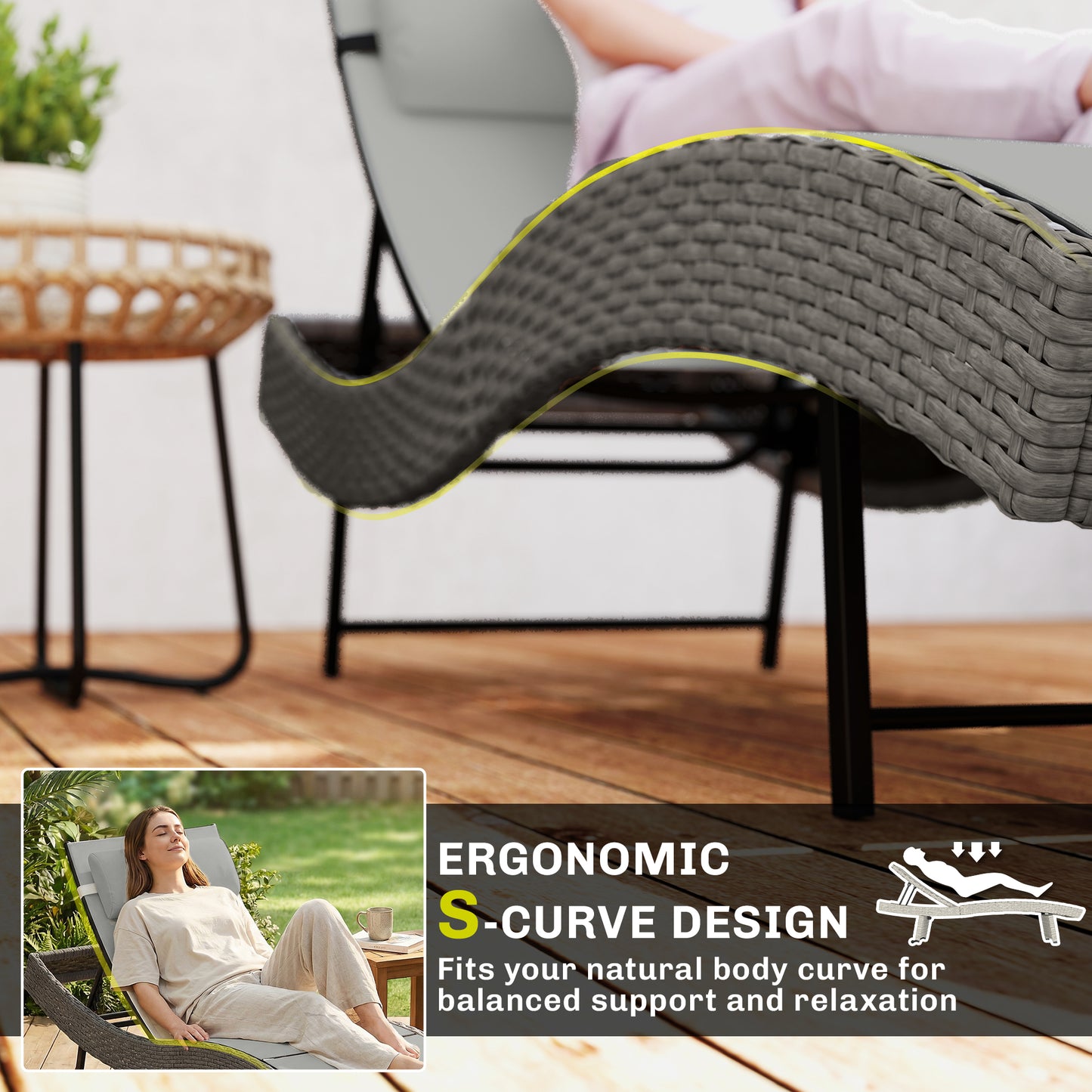 Rattan Sun Lounger with 5 Position Back, Texteline Seat, Light Grey