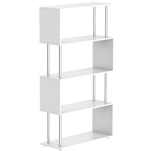 Wooden S Shape Bookcase Bookshelf Dividers Storage Display Unit White