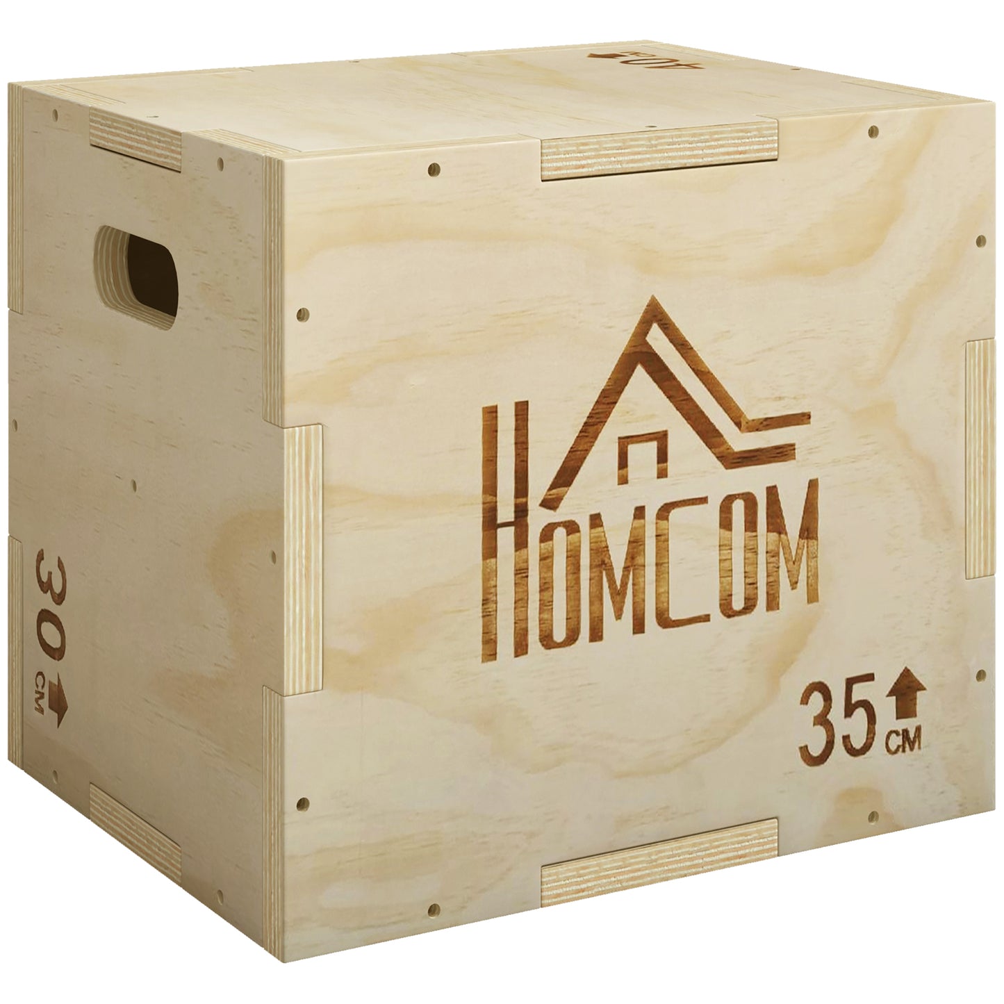 3-in-1 Wooden Plyo Box, Plyometric Jump Box with Handle Openings for Home Gym, Workout Training, 12" x 14" x 16", Natural