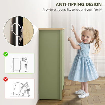 12-Shoe Storage Cabinet 4 Shelves 2 Drawers Tabletop Green