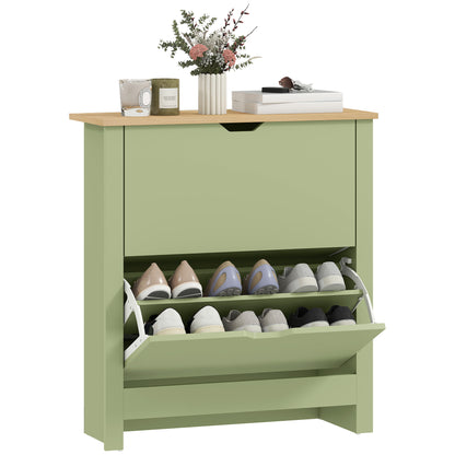 12-Shoe Storage Cabinet 4 Shelves 2 Drawers Tabletop Green
