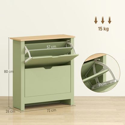 12-Shoe Storage Cabinet 4 Shelves 2 Drawers Tabletop Green