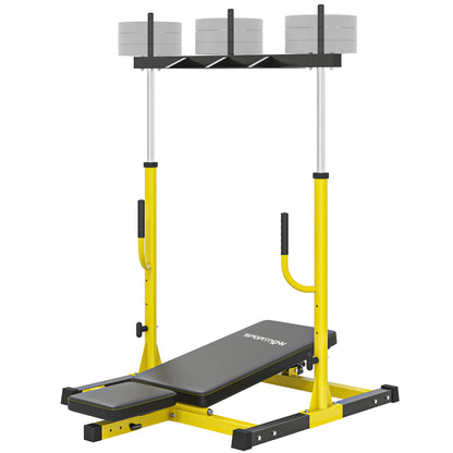 Vertical Leg Press Machine, 300 kg Capacity, Leg Strength Training Machine with Adjustable Leg, Back and Head Positions for Home Gym, 1" Standard Plate Compatible, Yellow