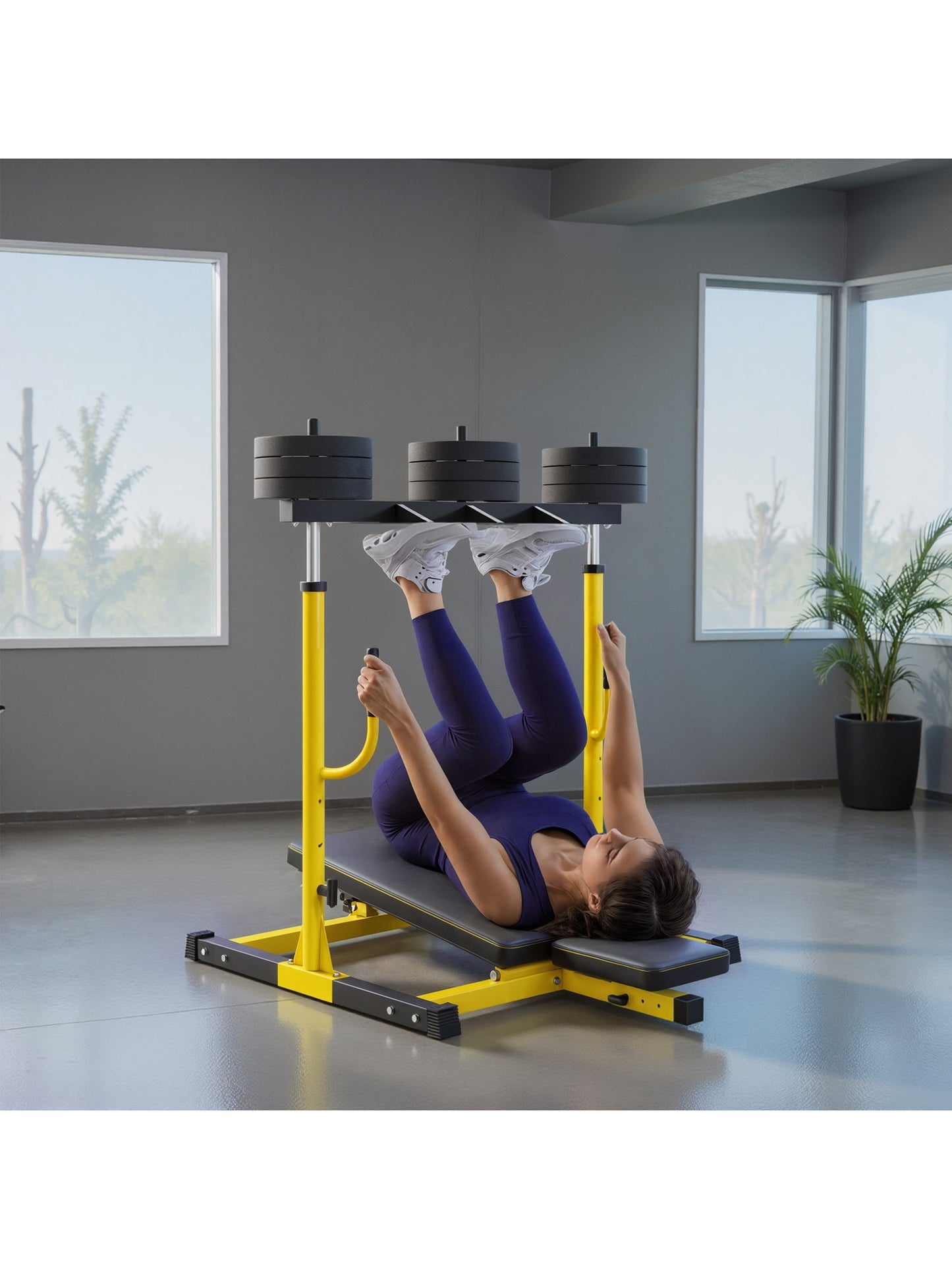 Vertical Leg Press Machine, 300 kg Capacity, Leg Strength Training Machine with Adjustable Leg, Back and Head Positions for Home Gym, 1" Standard Plate Compatible, Yellow