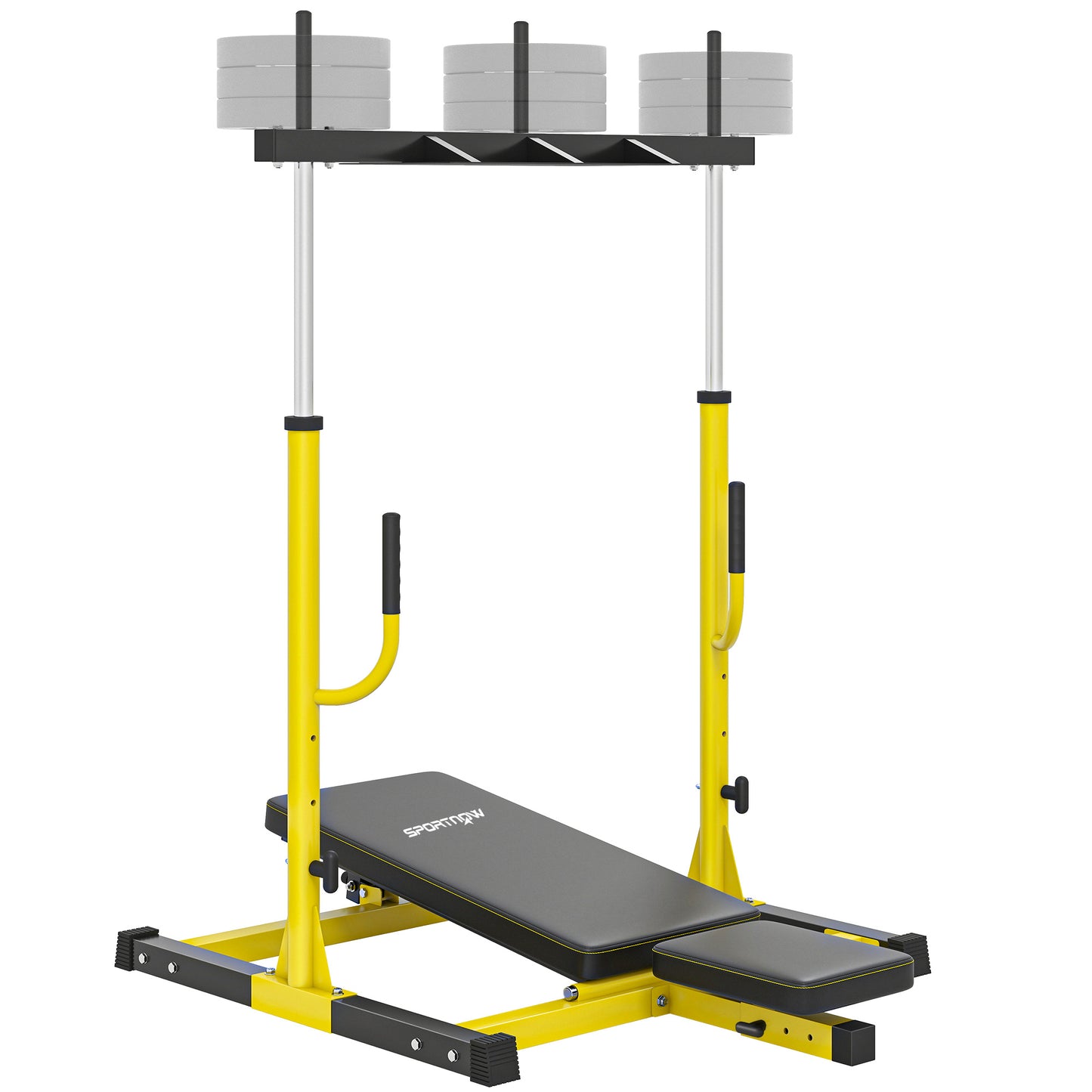 Vertical Leg Press Machine, 300 kg Capacity, Leg Strength Training Machine with Adjustable Leg, Back and Head Positions for Home Gym, 1" Standard Plate Compatible, Yellow