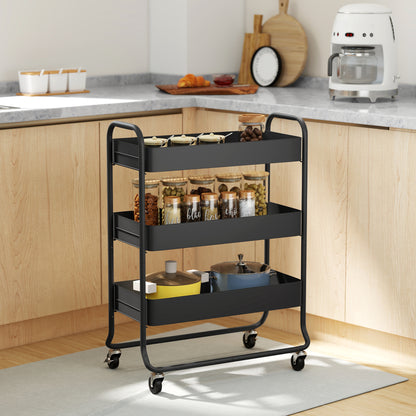 3-Tier Storage Trolley, Storage Cart with Mesh Backets, Wheels