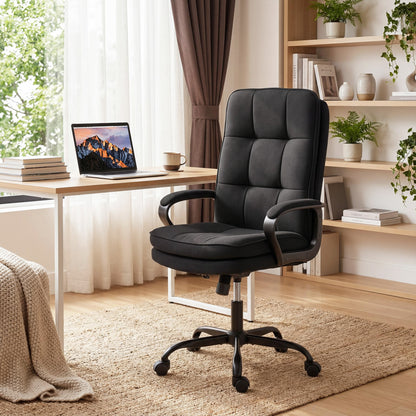 Executive Office Chair, Fabric Computer Desk Chair with Dual-Layer Padding, High Back, Silent Swivel Wheels, Armrest, Height Adjustable, Rocking Function for Home, Black