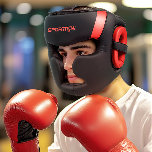 Boxing Headguard w/ Adjustable Strap for Sparring Kickboxing, Red