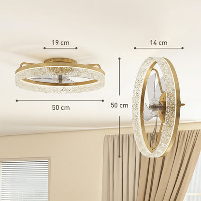 Ceiling Fans with Lights and Remote & App Control, 50 cm Modern LED Ceiling Fan Light with 3 Colour Temperatures, 6 Speed, Timer, Dimmable, Quiet Reversible DC Motor, for Bedroom, Study, Gold