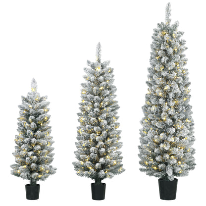 Prelit Snowy Flocked Artificial Christmas Tree Set of 3, 3FT/4FT/5FT