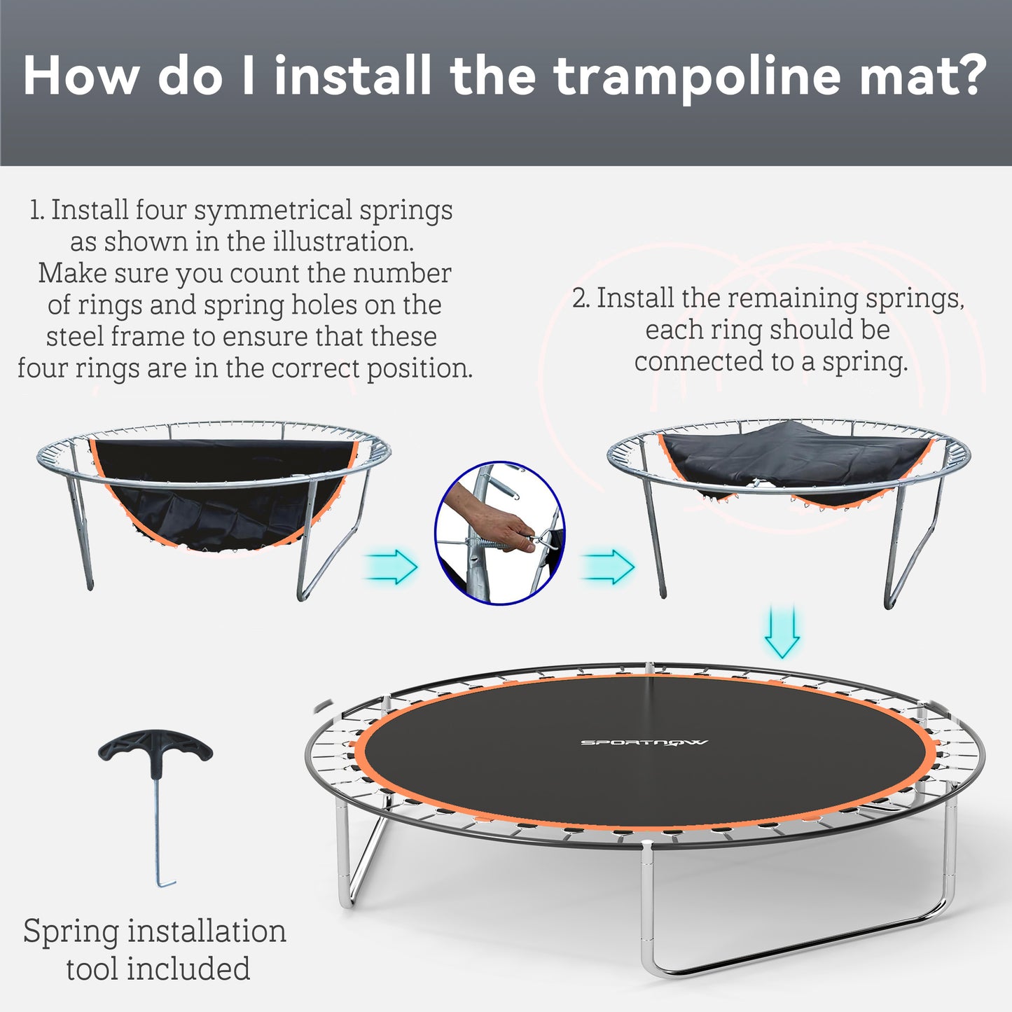 Trampoline Mat with 54 V-Hooks, for 10ft Trampoline, Orange