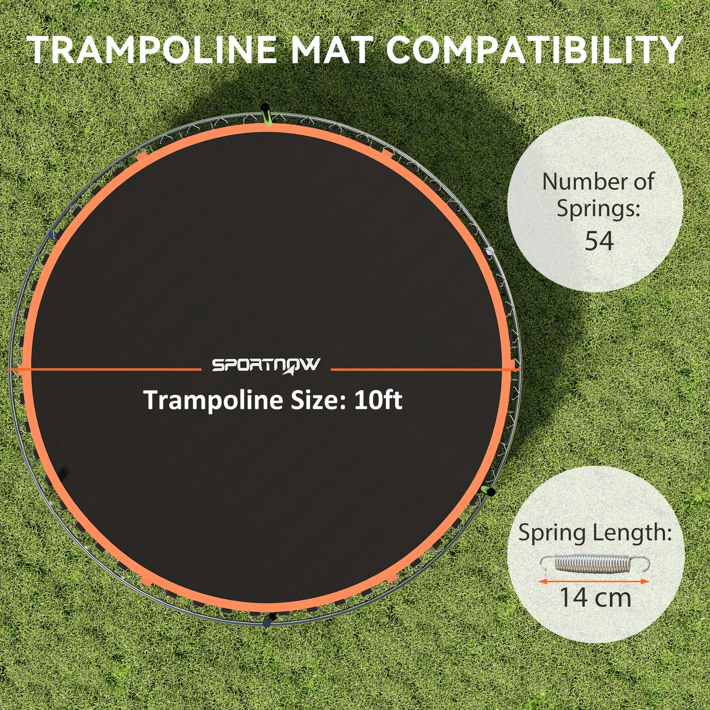 Trampoline Mat with 54 V-Hooks, for 10ft Trampoline, Orange
