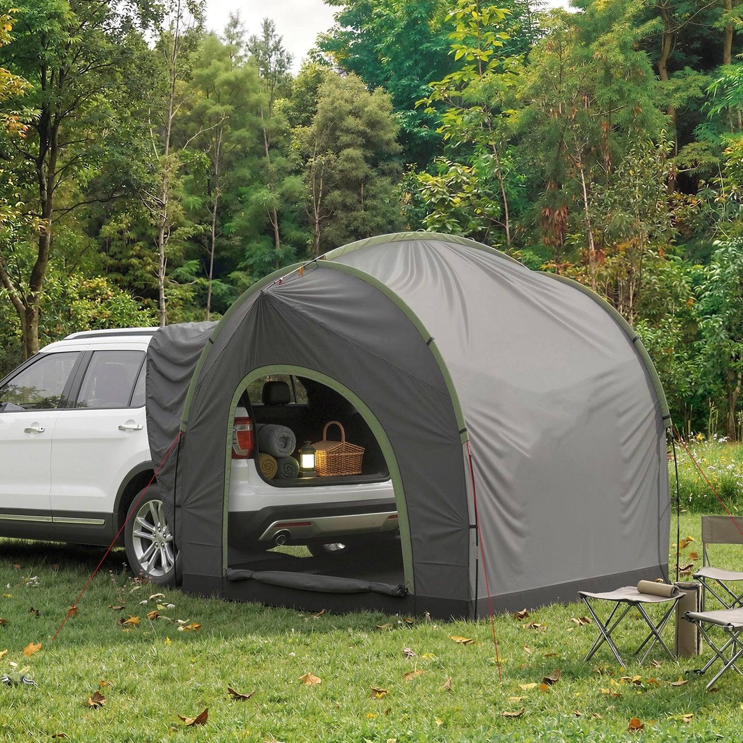 Car Tent, 3000mm Waterproof Tailgate Tent, 250 x 245 x 235 cm with Mesh Windows and Storage Bag, Quick Setup Trunk SUV Boot Shelter for Family Camping Travelling Outdoor Activities