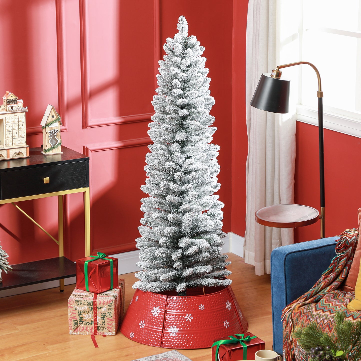 5 Foot Artificial Pencil Christmas Tree with  Snow Flocked Tips, White