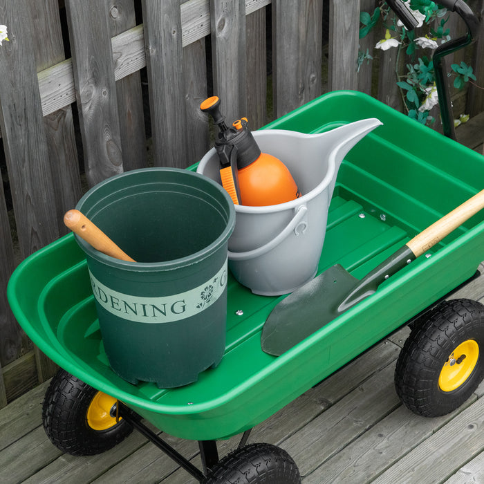 75 Litre Large Garden Cart Heavy Duty 4 Wheel Trolley Dump Wheelbarrow Tipping Truck Trailer - Green