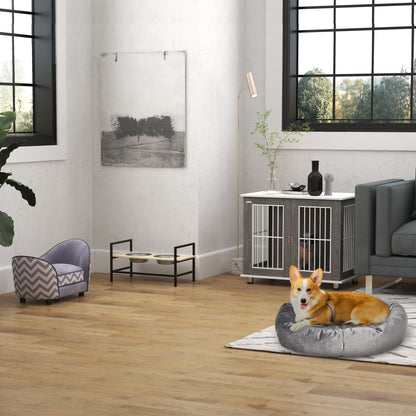 Modern Dog Crate Pet Kennel Cage w/ Lockable Door - Grey & White