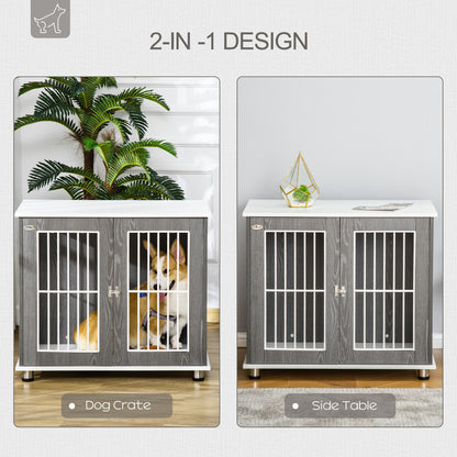 Modern Dog Crate Pet Kennel Cage w/ Lockable Door - Grey & White