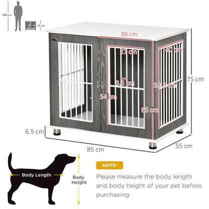 Modern Dog Crate Pet Kennel Cage w/ Lockable Door - Grey & White