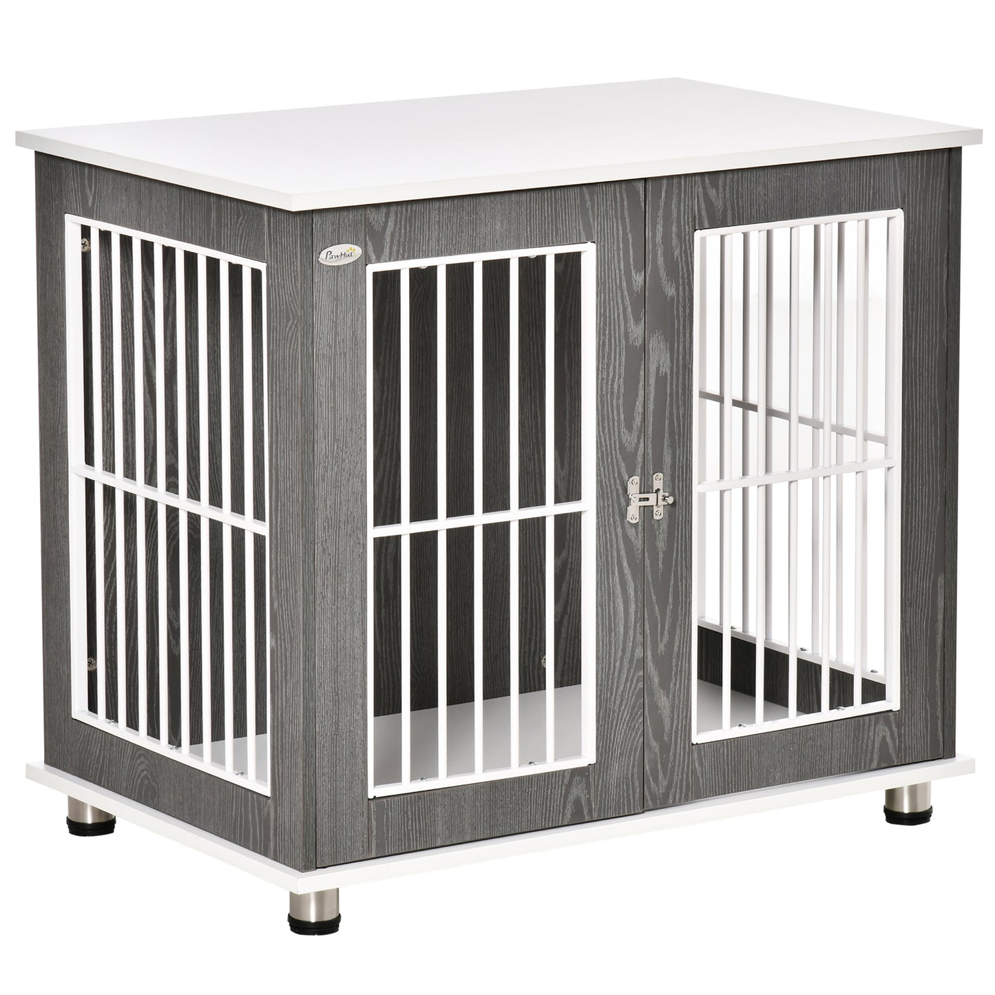 Modern Dog Crate Pet Kennel Cage w/ Lockable Door - Grey & White