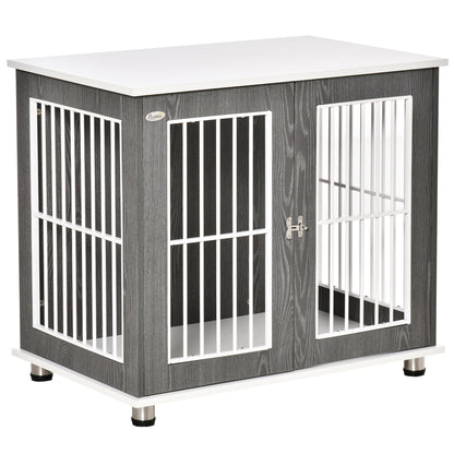 Modern Dog Crate Pet Kennel Cage w/ Lockable Door - Grey & White