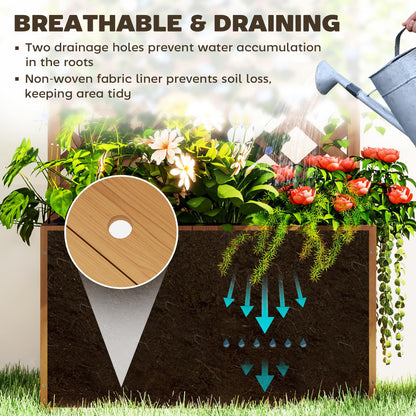 Wooden Planter with Trellis and Drainage Holes, Natural