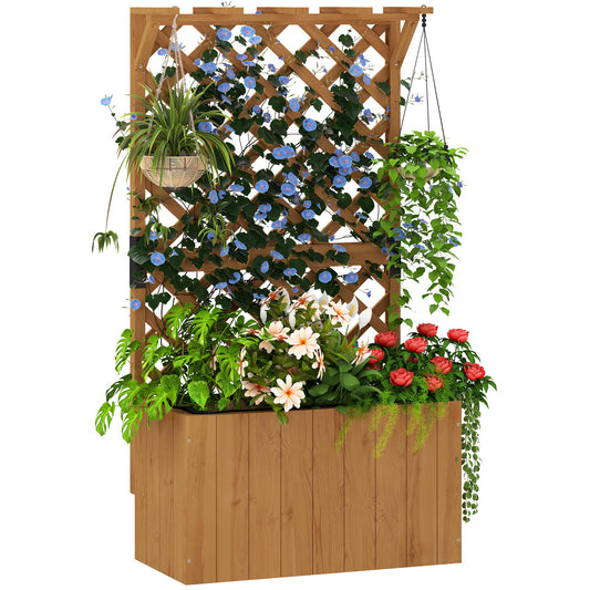 Wooden Planter with Trellis and Drainage Holes, Natural