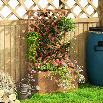 Wooden Planter with Trellis and Drainage Holes, Natural