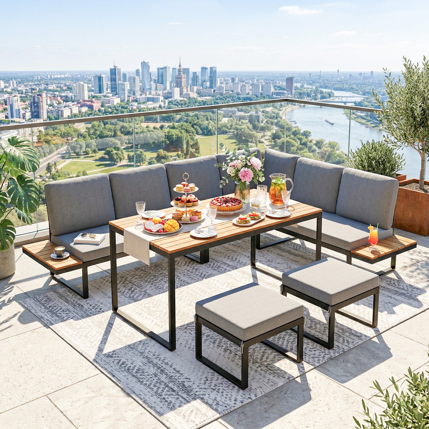 Patio Furniture Set Modular 6 Pieces Grey   Patio Furniture Set Modular Garden Sofa Set 6 Pieces with Dining Table for Outdoor Patio Grey