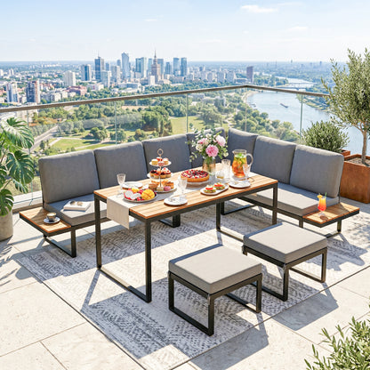 Patio Furniture Set Modular 6 Pieces Grey   Patio Furniture Set Modular Garden Sofa Set 6 Pieces with Dining Table for Outdoor Patio Grey