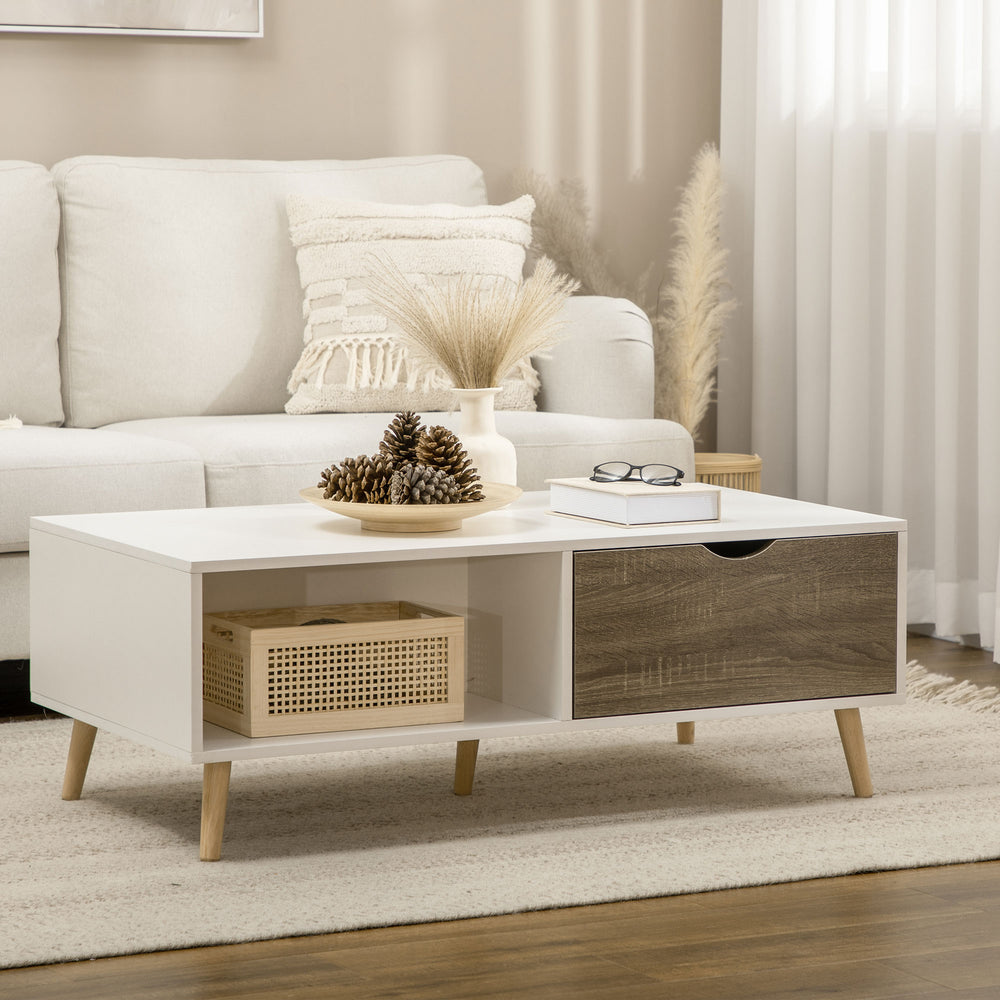 Modern Coffee Tables for Living Room w/ Storage Shelves, White