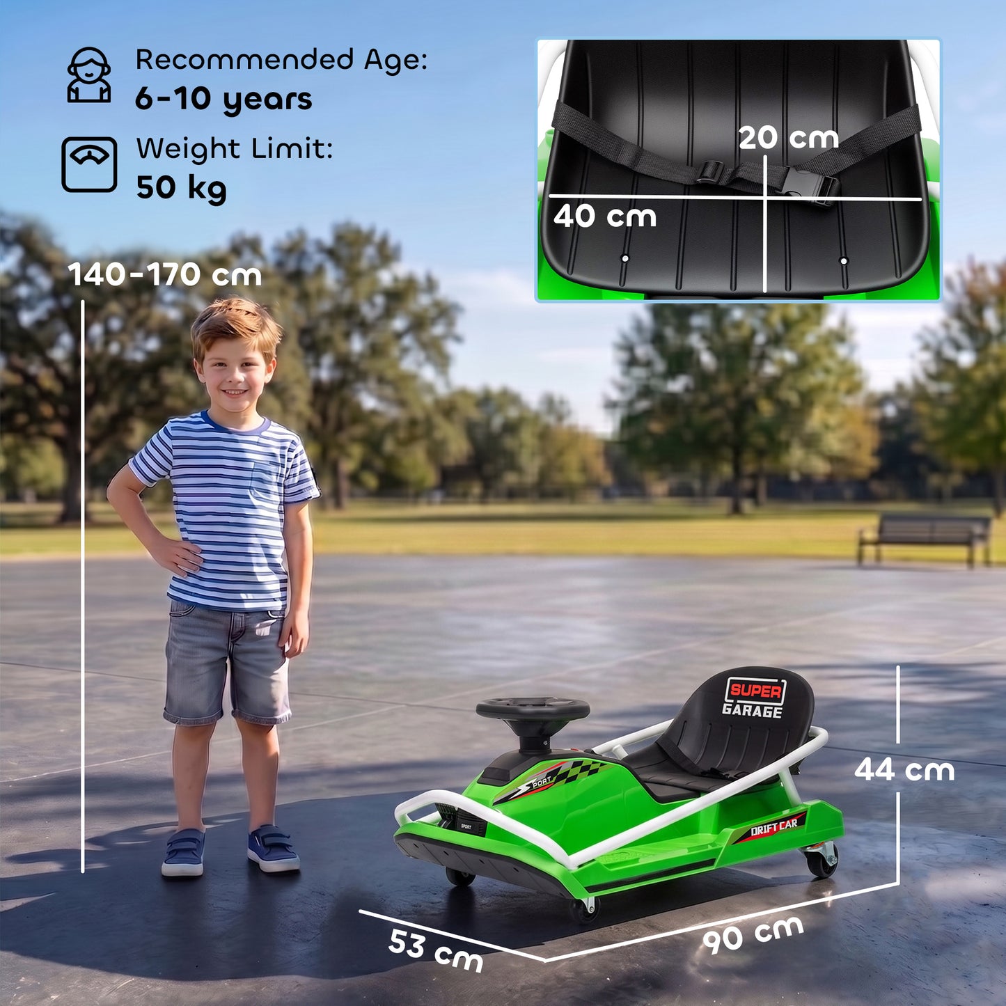 24V Electric Go Kart for Kids with Drift Mode, Soft Start, Green