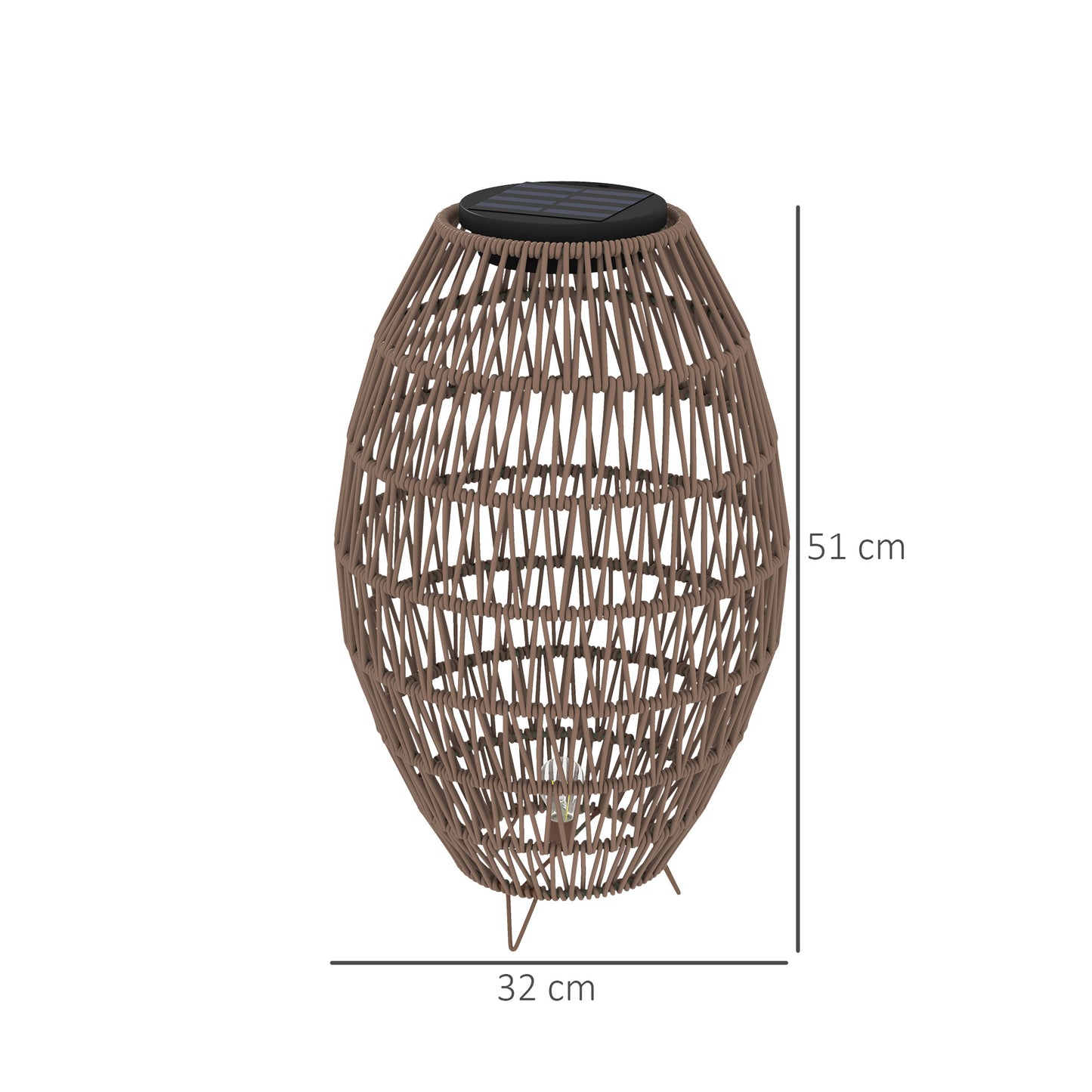 Rattan Solar Lamp, Auto On/Off Garden Lantern, Dark Brown