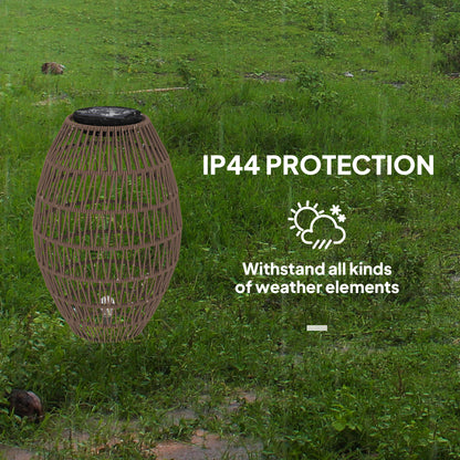Rattan Solar Lamp, Auto On/Off Garden Lantern, Dark Brown