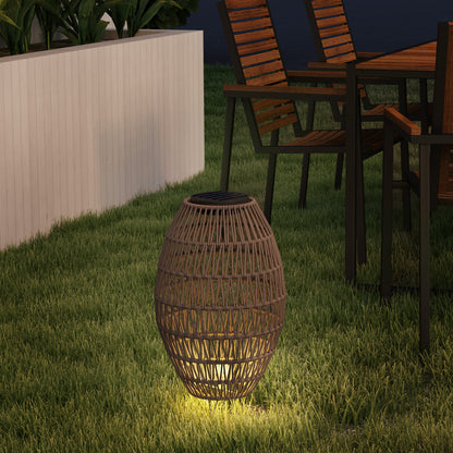 Rattan Solar Lamp, Auto On/Off Garden Lantern, Dark Brown