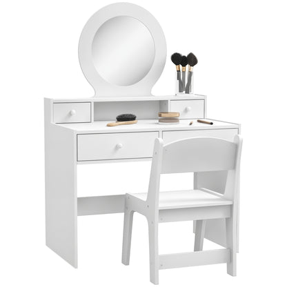 Kids Dressing Table Set w/ Stool, Mirror, Drawers - White