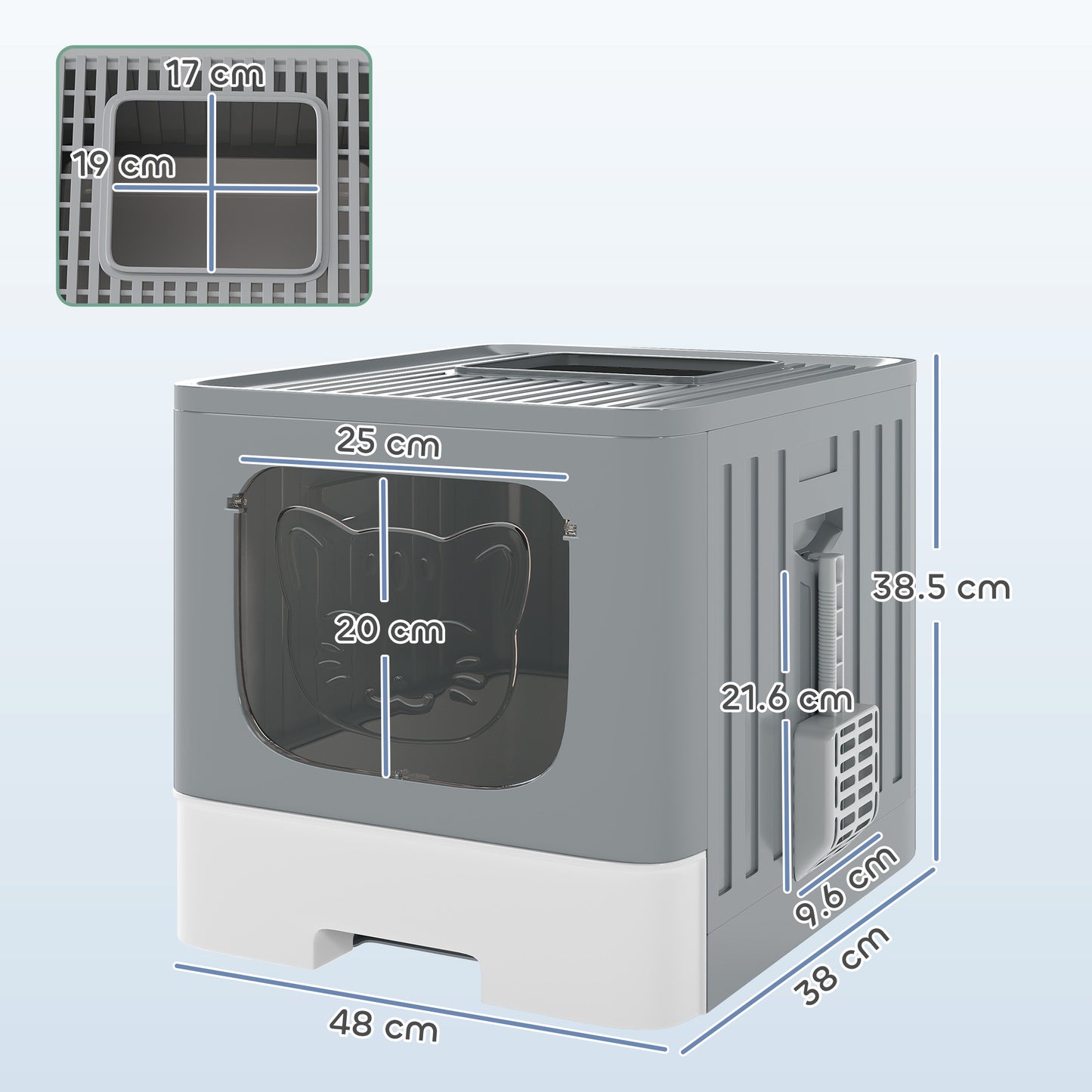 Foldable Cat Litter Box with Lid, Slide-Out Drawer, Grey