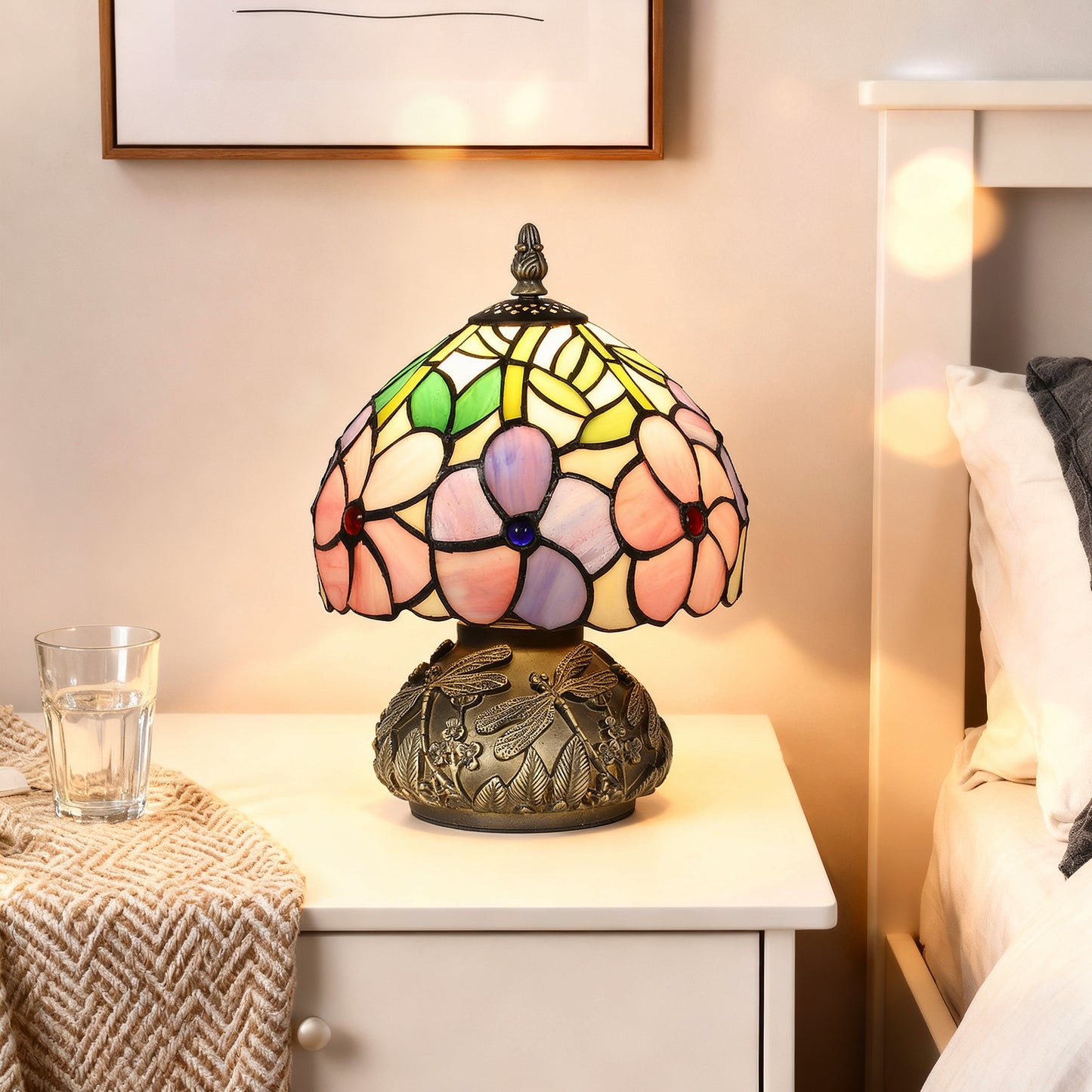 Stained Glass Bedside Lamp, Tiffany Style Table Lamp for Bedroom