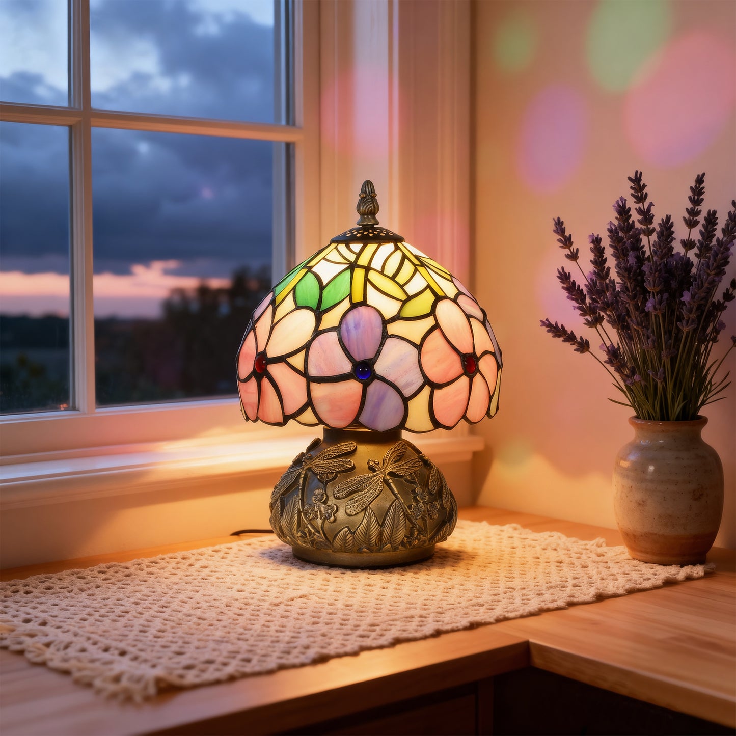 Stained Glass Bedside Lamp, Tiffany Style Table Lamp for Bedroom