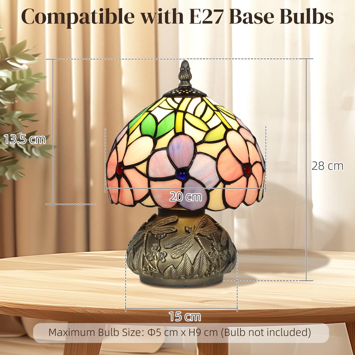 Stained Glass Bedside Lamp, Tiffany Style Table Lamp for Bedroom