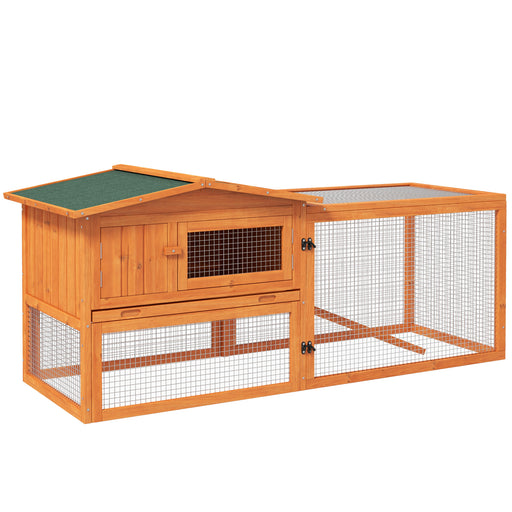 Rabbit Hutch and Run Outdoor Bunny Cage Wooden Guinea Pig Hide House with Sliding Tray, Hay Rack, Ramp, 156 x 58 x 68cm