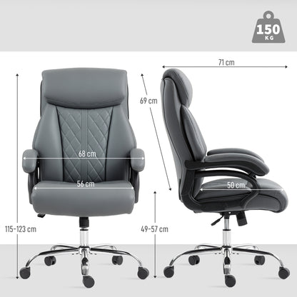 PU Leather Office Chair with Spring Padding, Swivel Wheels, Grey