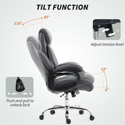 PU Leather Office Chair with Spring Padding, Swivel Wheels, Grey