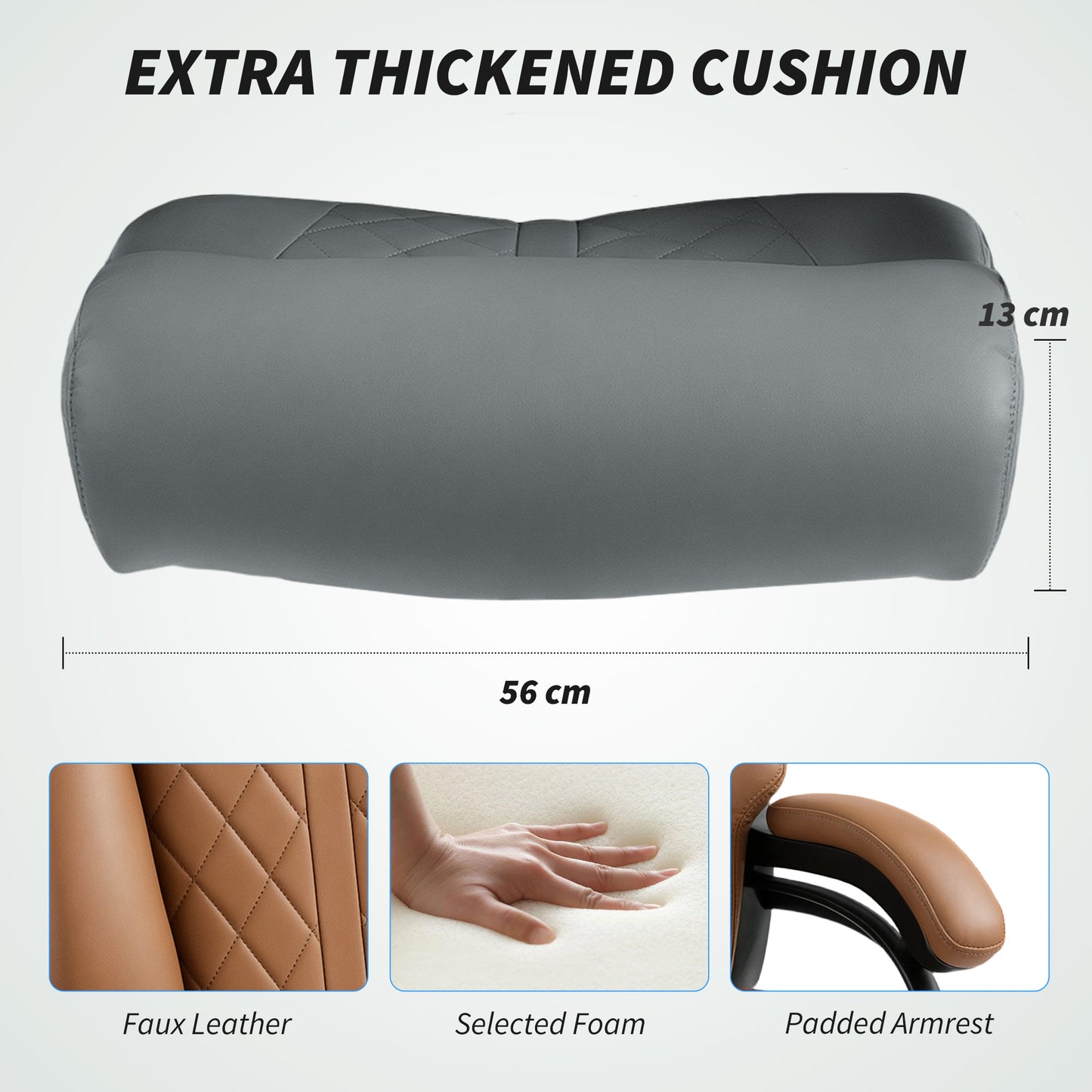 PU Leather Office Chair with Spring Padding, Swivel Wheels, Grey