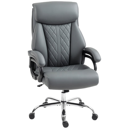 PU Leather Office Chair with Spring Padding, Swivel Wheels, Grey