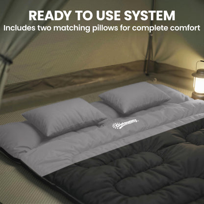 Double Sleeping Bag with 2 Pillows, 220 x 160cm Sleeping Bag Grey