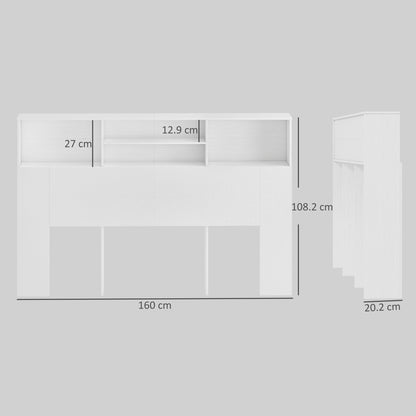King Size Headboard with Storage and 4 Open Compartments, White