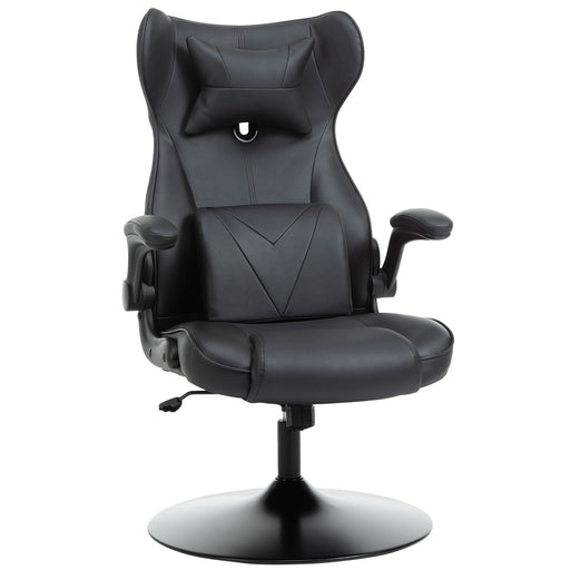 Video Game Chair with Lumbar Support, Racing Style Home Office Chair, Computer Chair with Swivel Base, Flip-up Armrest and Headrest, Black