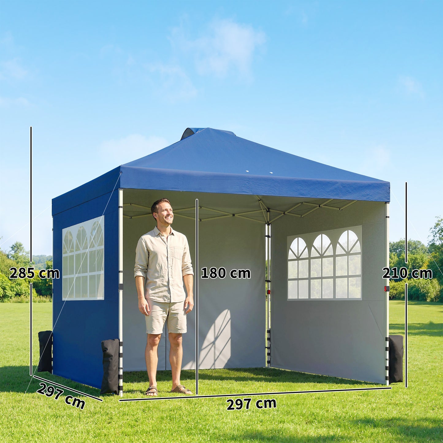 Pop Up Canopy Waterproof Height Adjustable 3 x 3 (m) Dark Blue